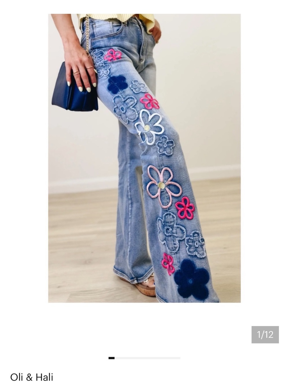 Oli & Hali Blue Floral flare Embroidered Wide-Leg Jeans